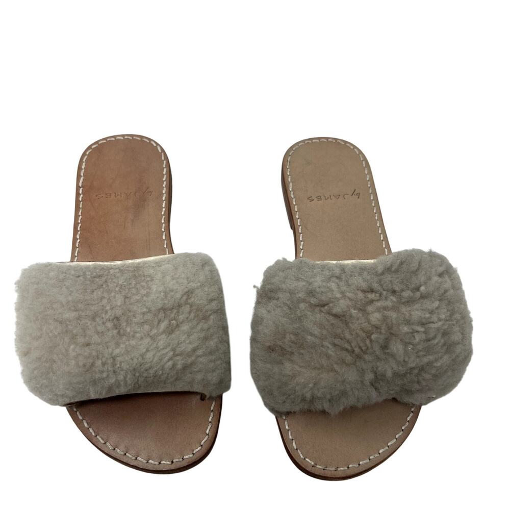 by James slides fur leather beige size 7 CL